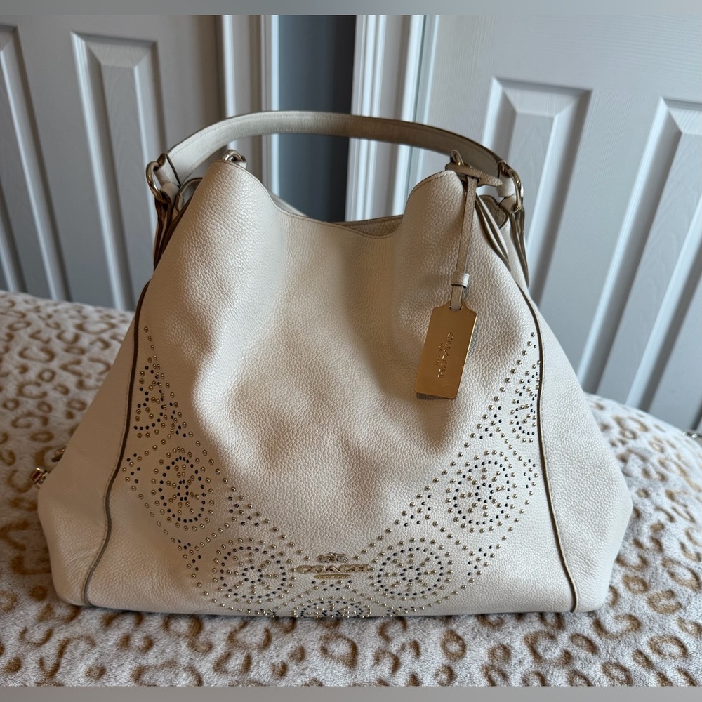 Coach Cream Shoulder Bag Leather 2015 Limited Edition Gold Stud - Picture 2 of 14